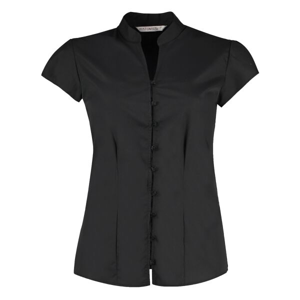 Women's continental blouse mandarin collar cap sleeve (tailored fit) Thumbnail